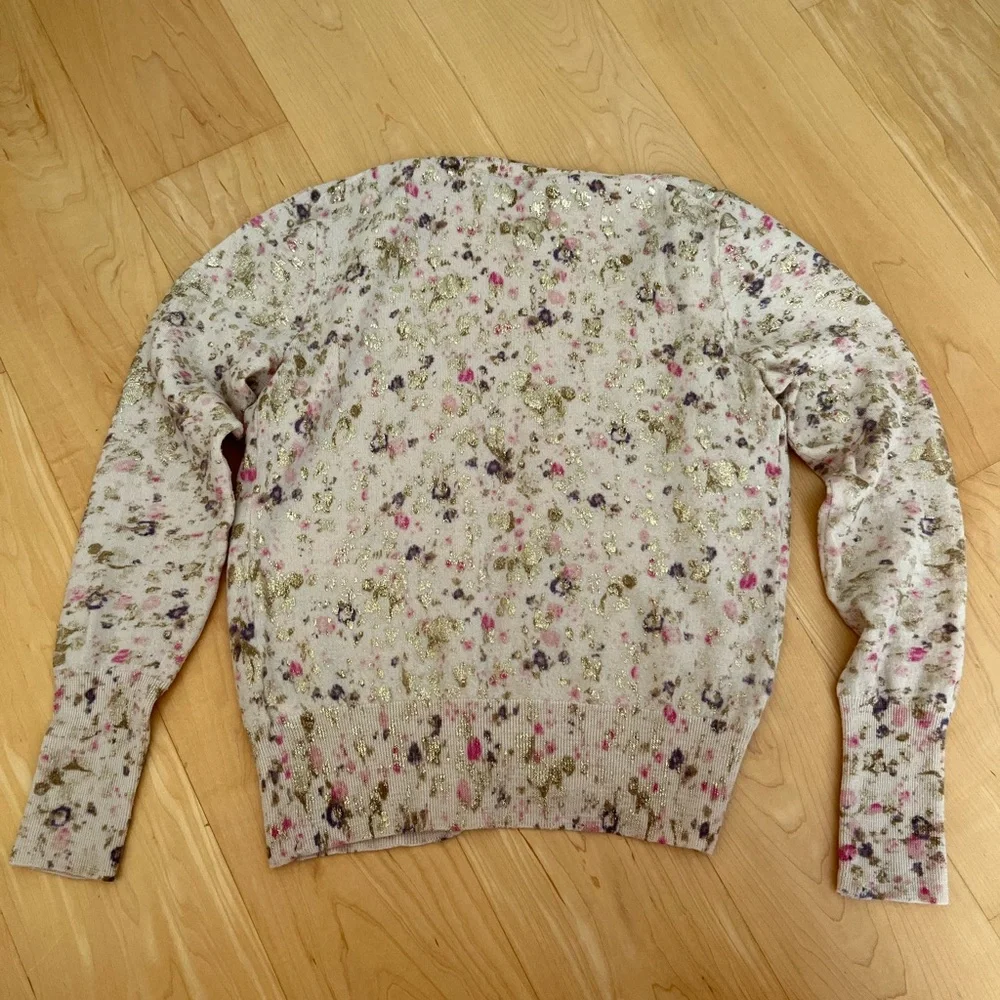 J. Crew Floral Patterned Cardigan Gold Embellished - Picture 2 of 6